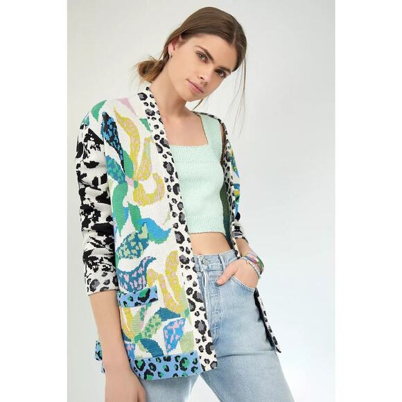 Anthropologie Maeve Multicolor Savannah Contrast Cardigan Sz XS - Picture 1 of 9